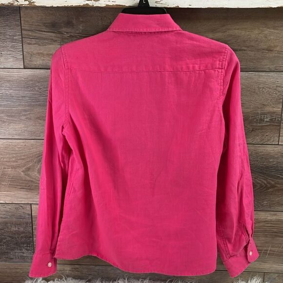 TALBOTS Linen Button Up Long Collared Sleeve Blouse Small Petite Pink - Picture 7 of 8